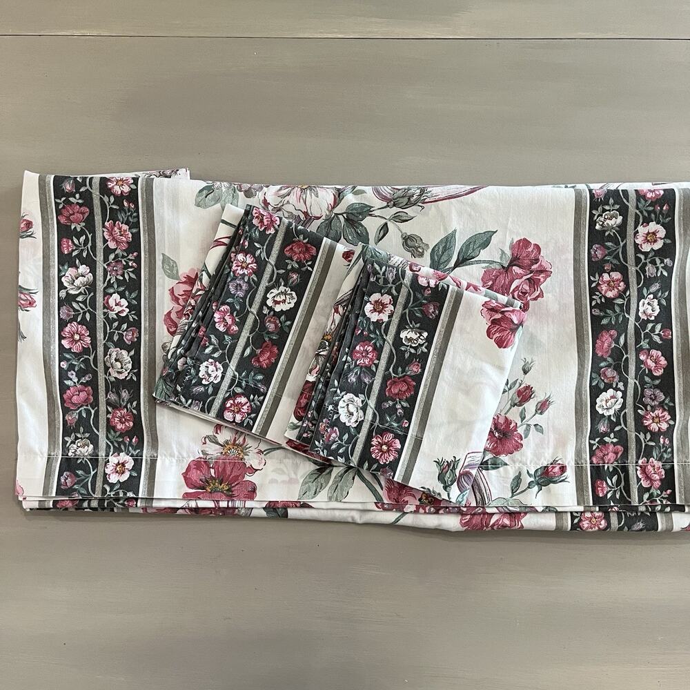 VTG Percale Thomaston Queen Flat Sheet & 2 Pillow Cases English Garden Floral - Picture 3 of 6